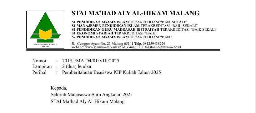 STAIMA Al-Hikam Malang Umumkan Persyaratan Beasiswa KIP Kuliah 2025